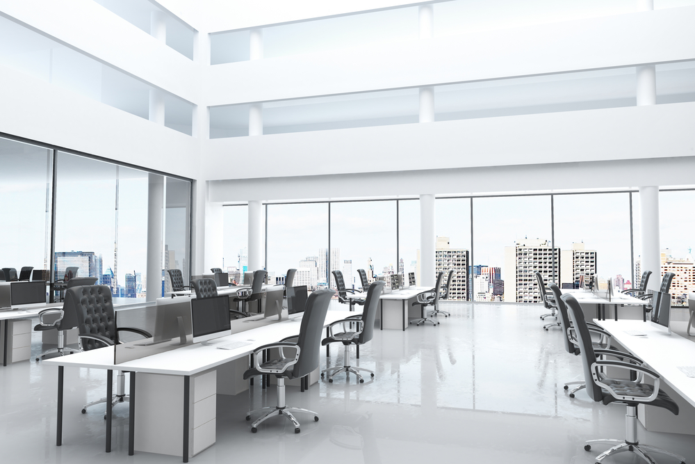 Modern,Office,With,Open,Space,And,Large,Windows,3d,Render